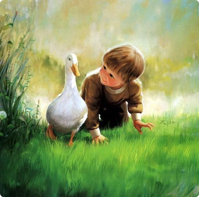 painting  child with duck